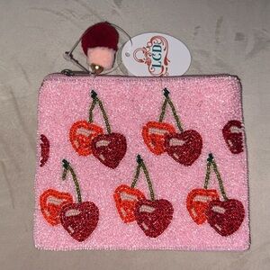 Pink Beaded Cherry Pouch